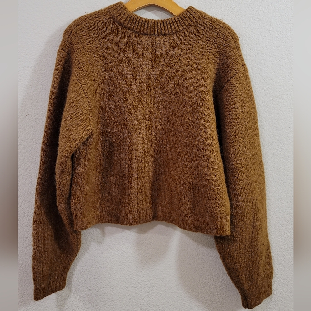 & Other Stories Cropped Crewneck Sweater in Caramel Brown - Picture 5 of 8